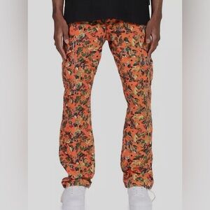 Purple Brand Men's Orange Stretch Twill Relaxed Fit Cargo Pants Size xxl